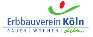 Das blau grün rote Logo des ErbbauvereinsKöln steht für seine Mitglieder für Bauen, Wohnen, Leben
